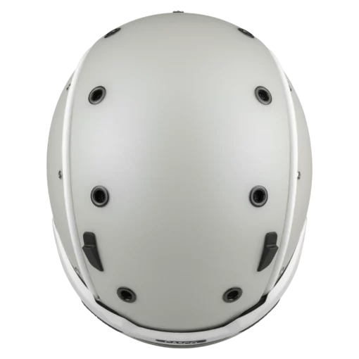 Weißer Casco SP-6 Prime Skihelm in Draufsicht mit schwarzen Belüftungsöffnungen und seitlichen weißen Zierleisten.