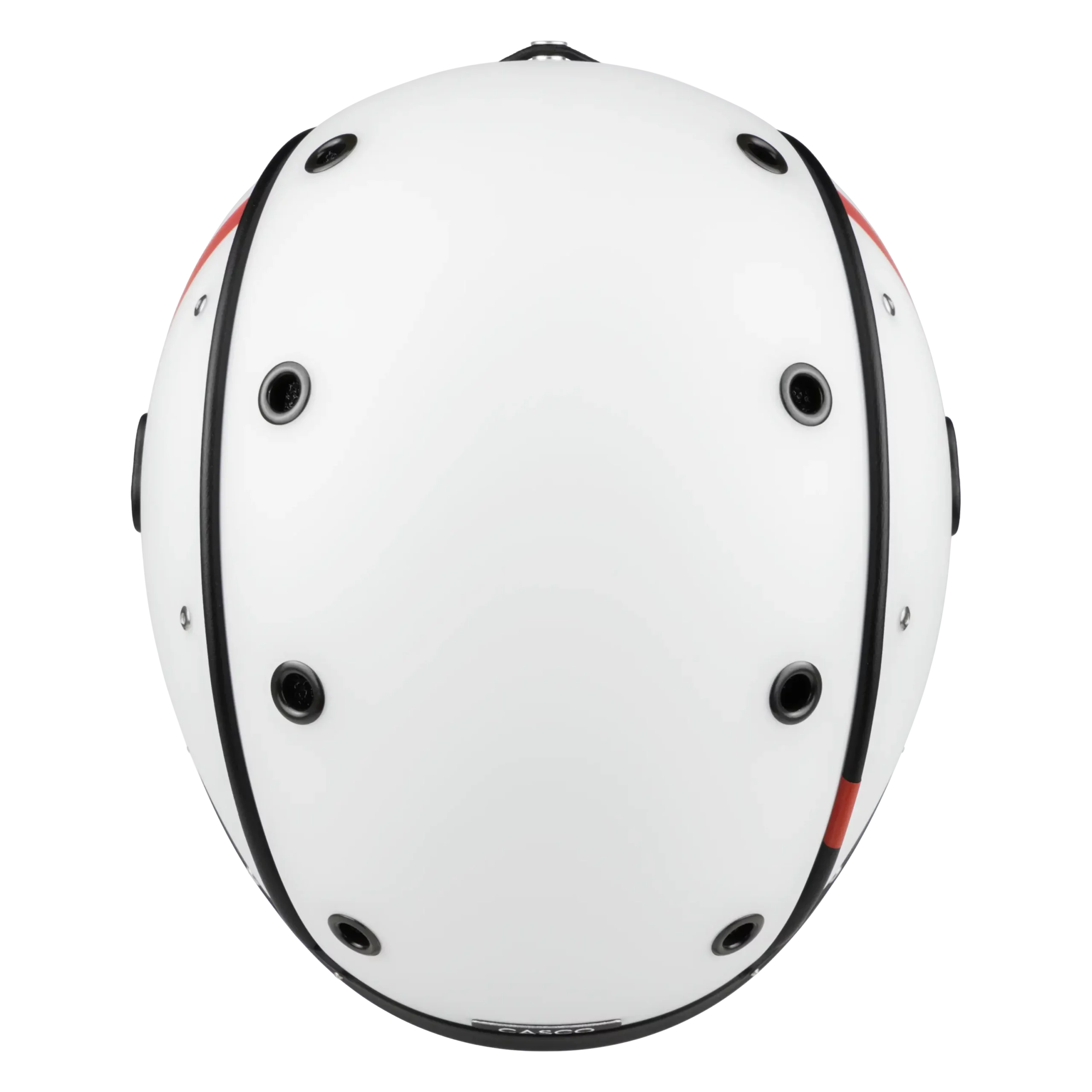 Weiße Oberseite des Casco SP-3 Spectre Skihelms mit schwarzen Belüftungsöffnungen und umlaufenden schwarzen Zierlinien.